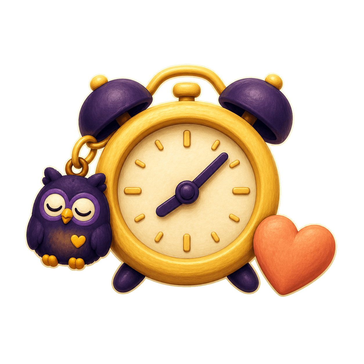 Illustration of a warm bedtime clock and heart for gentle delay handling